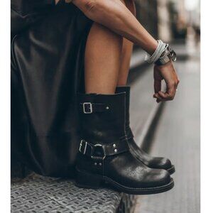 🖤 $680 MIKUTA The Black Buckle Boots Size 38 Fit US 7.5 8 LEATHER